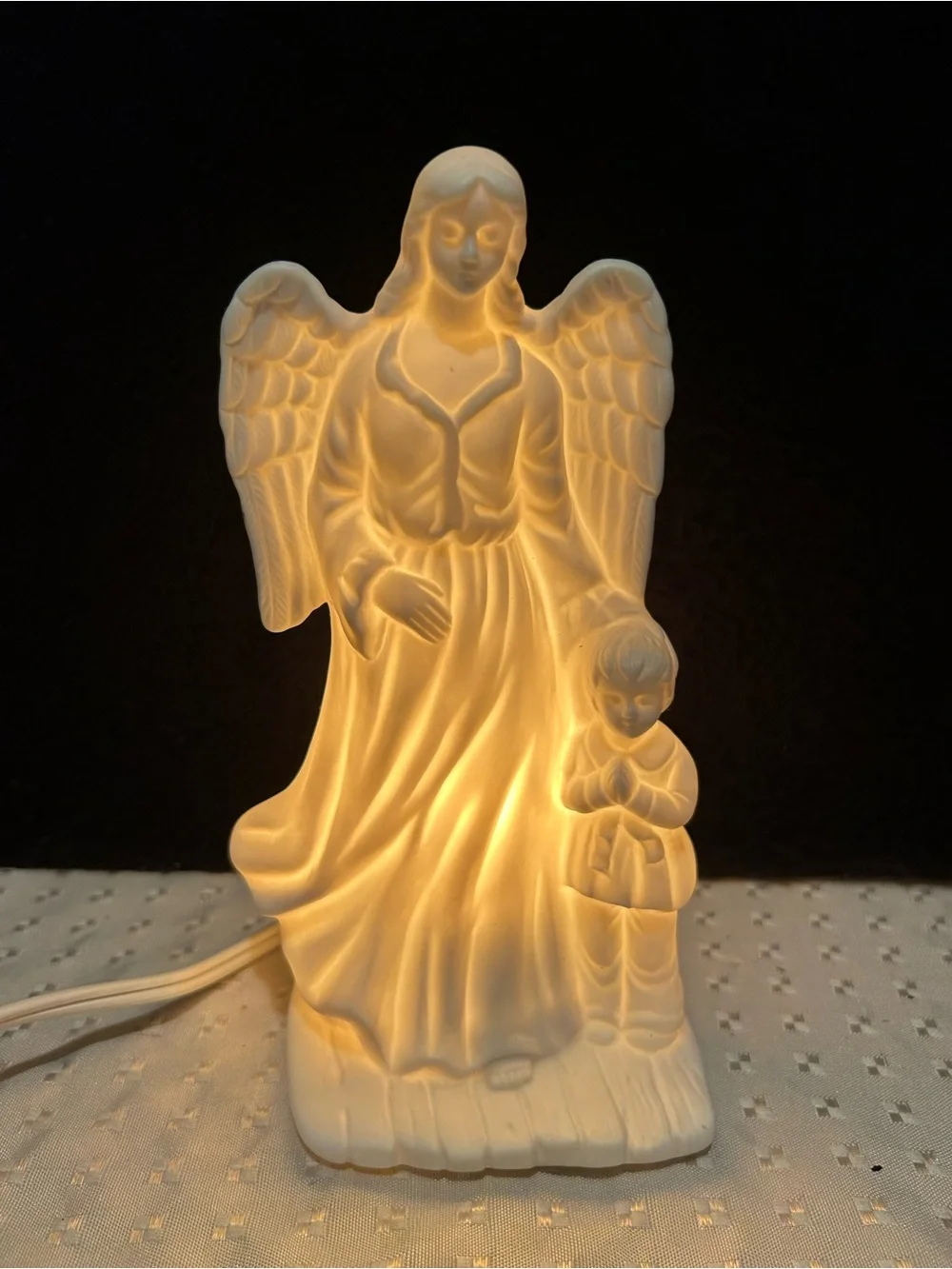 Vintage Porcelain Angel with Child Figurine Statue 7.5